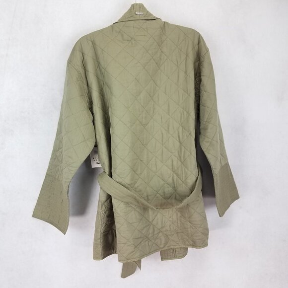 NEW Billabong Size L Piece Out quilted belted longline Jacket in Sage Green - Picture 2 of 13